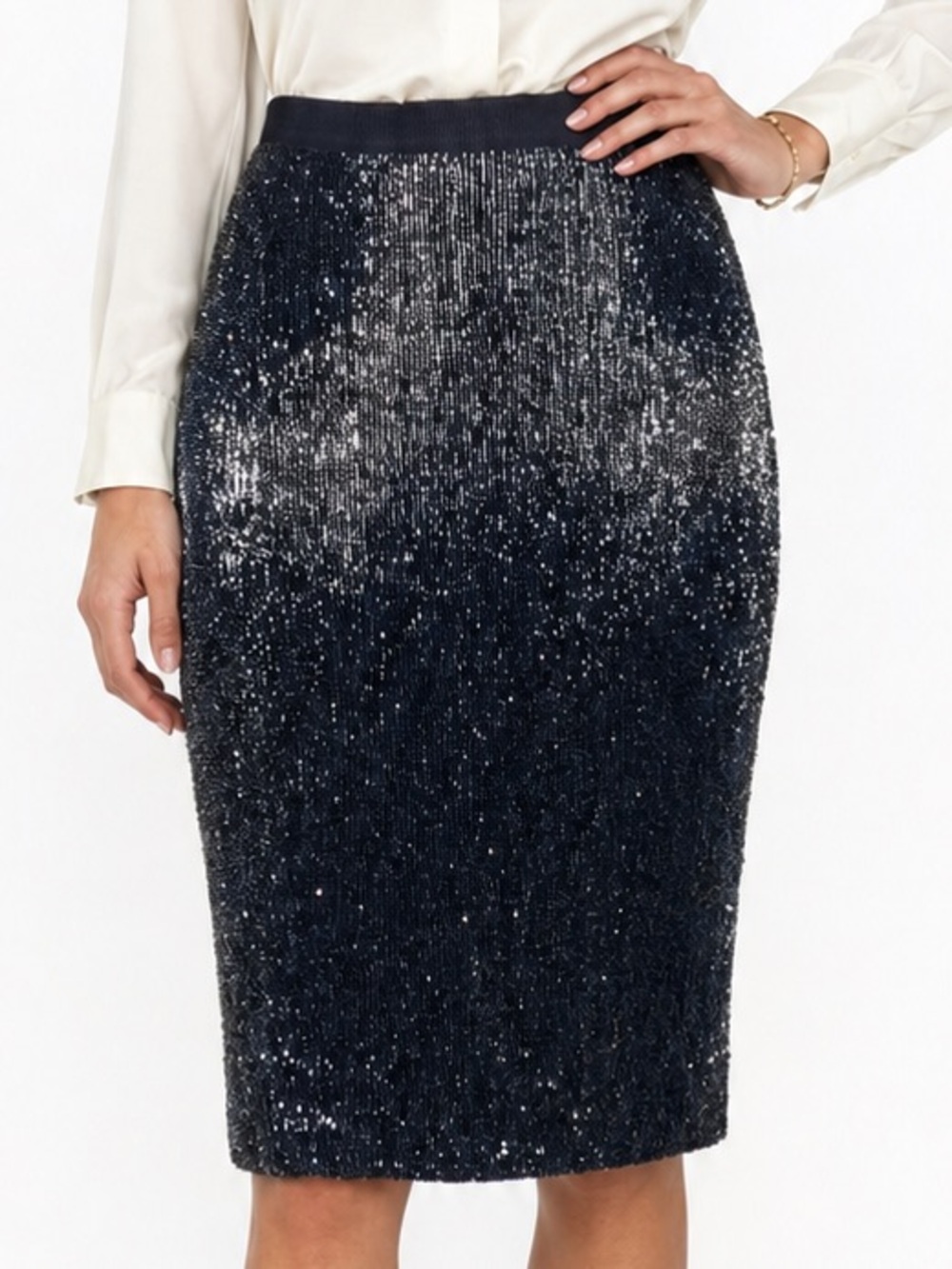 Joie Edryce Navy Blue Sequin Pencil Skirt Midi Size 10 NWOT Party Cocktail Chic